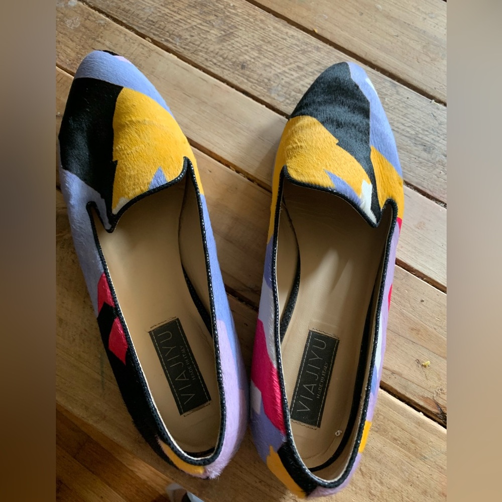 Viajiyu Flats made in Italy color blocked 90’s vibe loafers size 41 - Picture 2 of 7